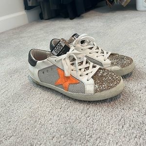 Golden Goose super star low top white orange glitter toe